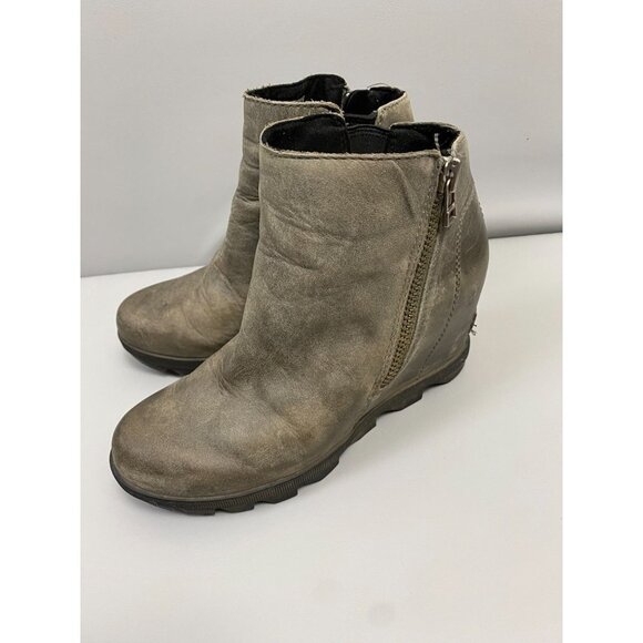 Sorel Gray Leather Wedge Ankle Boots Womens size 6 Zip Booties - Picture 1 of 11
